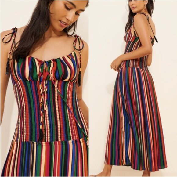 Farm Rio Pipa Stripes multi color Midi Long Dress size S - Picture 1 of 12